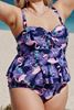Immagine di Purple Plus Size Ruffled Tankini with Floral Panty